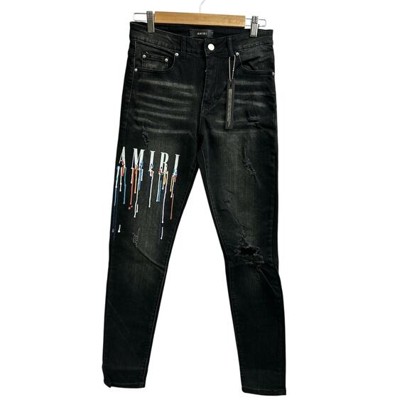 AMIRI Denim - Amiri Black Paint Drop Core Logo Jeans Size 0/30 Distressed NEW MSRP $1,300